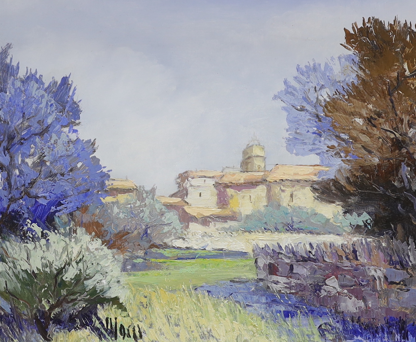 Gordes, oil on canvas, Italian landscape, signed verso, 32 x 40cm